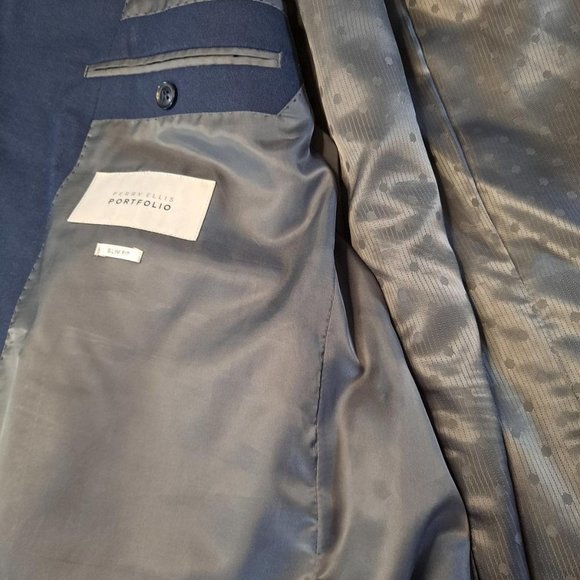 PERRY Ellis Portfolio Slim Fit Blue Suit Jacket Size 46R - Picture 8 of 9